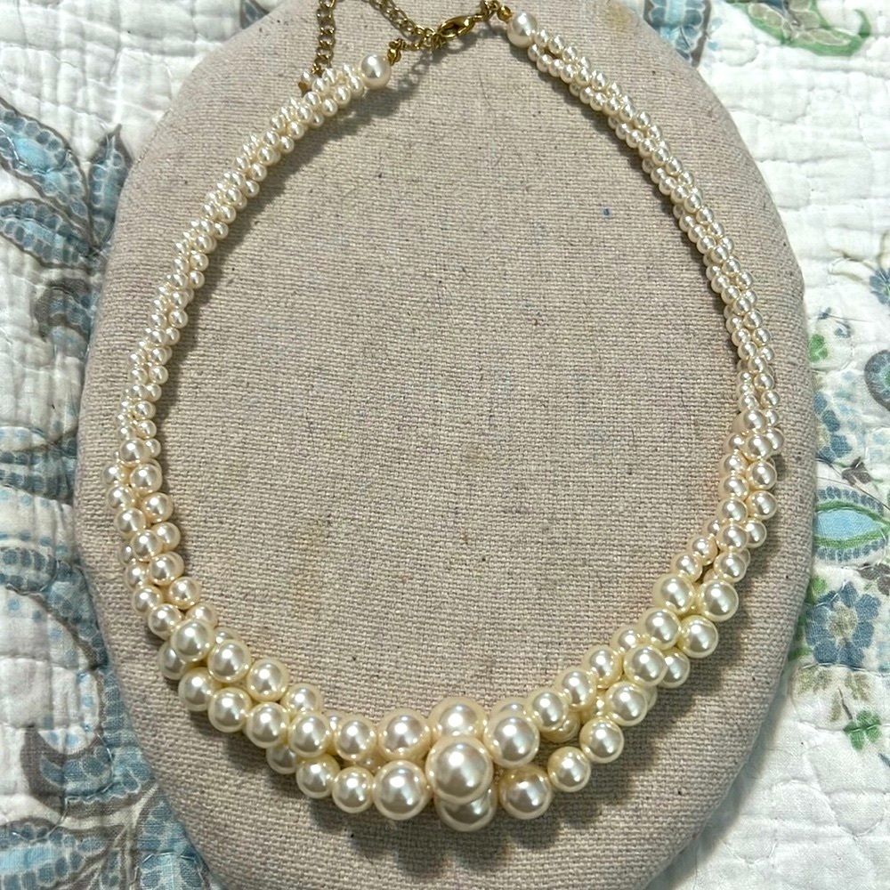 Vintage Roman Company Faux Pearl Three Strand Necklace.